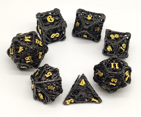 향기가 없는 가지고 다닐 수 있는 DND 주사위 금속, 손은 검은 RPG 주사위를 새겼습니다