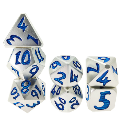 럭셔리 7 Pcs Rpg 및 Dnd 게임에 대 한 다면체 주사위 실버 블루를 붓는 던전 및 드래곤 손에 대 한 튼튼한 설정