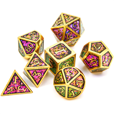 반짝이는 황금 가루 고체 금속 Dice Set Board Game Dragon And Dungeon DND RPG