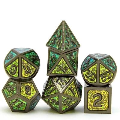 반짝이는 황금 가루 고체 금속 Dice Set Board Game Dragon And Dungeon DND RPG