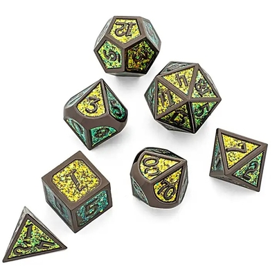 반짝이는 황금 가루 고체 금속 Dice Set Board Game Dragon And Dungeon DND RPG