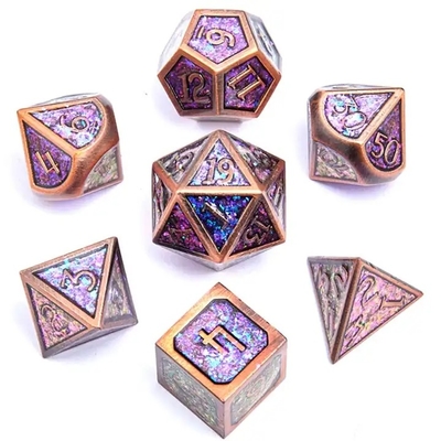 반짝이는 황금 가루 고체 금속 Dice Set Board Game Dragon And Dungeon DND RPG