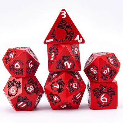 다면적 고체 금속 다이스 세트 DND RPG 다채로운 비행 용 크루초 보드 게임