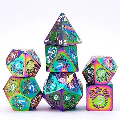 다면적 고체 금속 다이스 세트 DND RPG 다채로운 비행 용 크루초 보드 게임