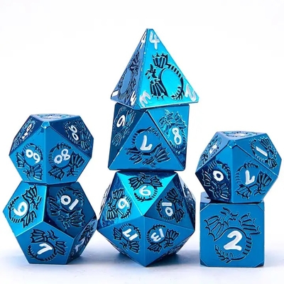 다면적 고체 금속 다이스 세트 DND RPG 다채로운 비행 용 크루초 보드 게임