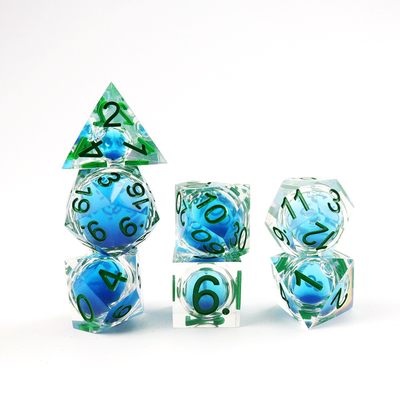 투명한 푸른 액체 천연 樹脂 데스크톱 게임 dice set dnd dice