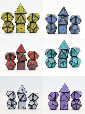 오래된 검은색 뒷면 빨간색 樹脂 캐릭터가 게임판 dice set dnd dice