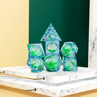 녹색 액체 흐르는 모래 樹脂 다중 누들레 태블릿 게임 dice set dnd dice