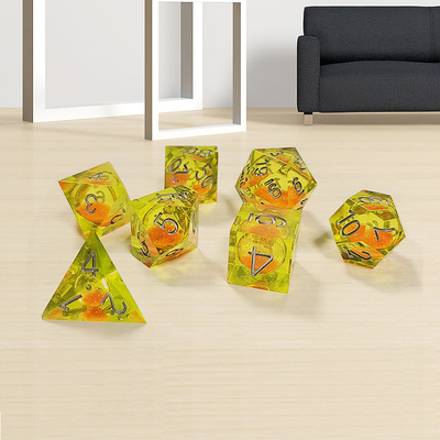 노란 흐름 모래 樹脂 다면자 다이스 수작업 7PCS