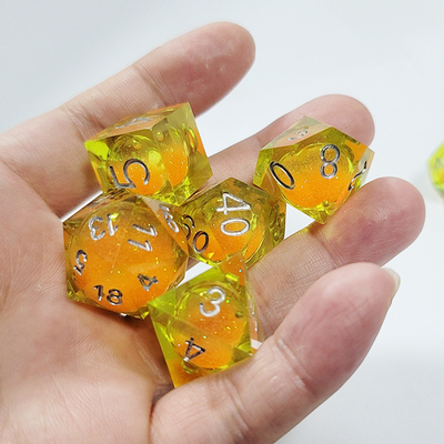 오렌지 흐르는 모래 노란색 크리스탈 樹脂 Dnd Dice Sharp Edge Fantasy