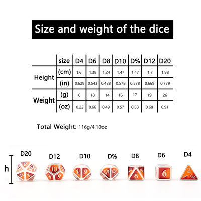 맞춤형 금속 DND 다이스 컬러 실버 숫자를 가진 고형 다면체 금속 다이스 세트, 체스 보드 게임 D &amp; D에 사용됩니다