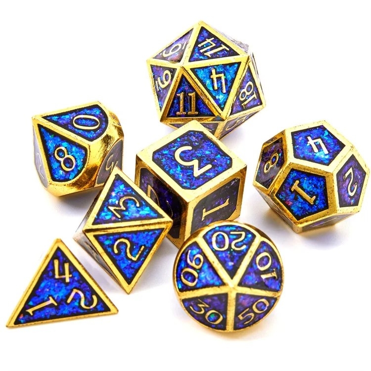 반짝이는 황금 가루 고체 금속 Dice Set Board Game Dragon And Dungeon DND RPG